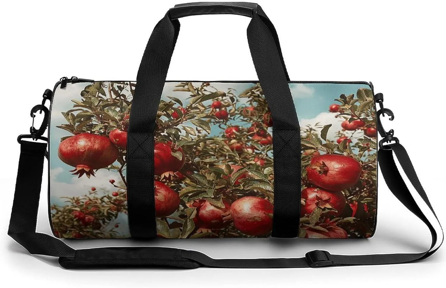 Sports Gym Bag for Men Women Pomegranate Tree Travel Gym Bag Cylindrical Workout Bag Lightweight Travel Duffle Bag for Basketball Football Weekender