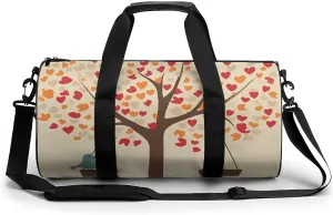 Sports Gym Bag for Men Women Tree with Birds on Swing Travel Gym Bag Cylindrical Workout Bag Lightweight Travel Duffle Bag for Basketball Football Weekender