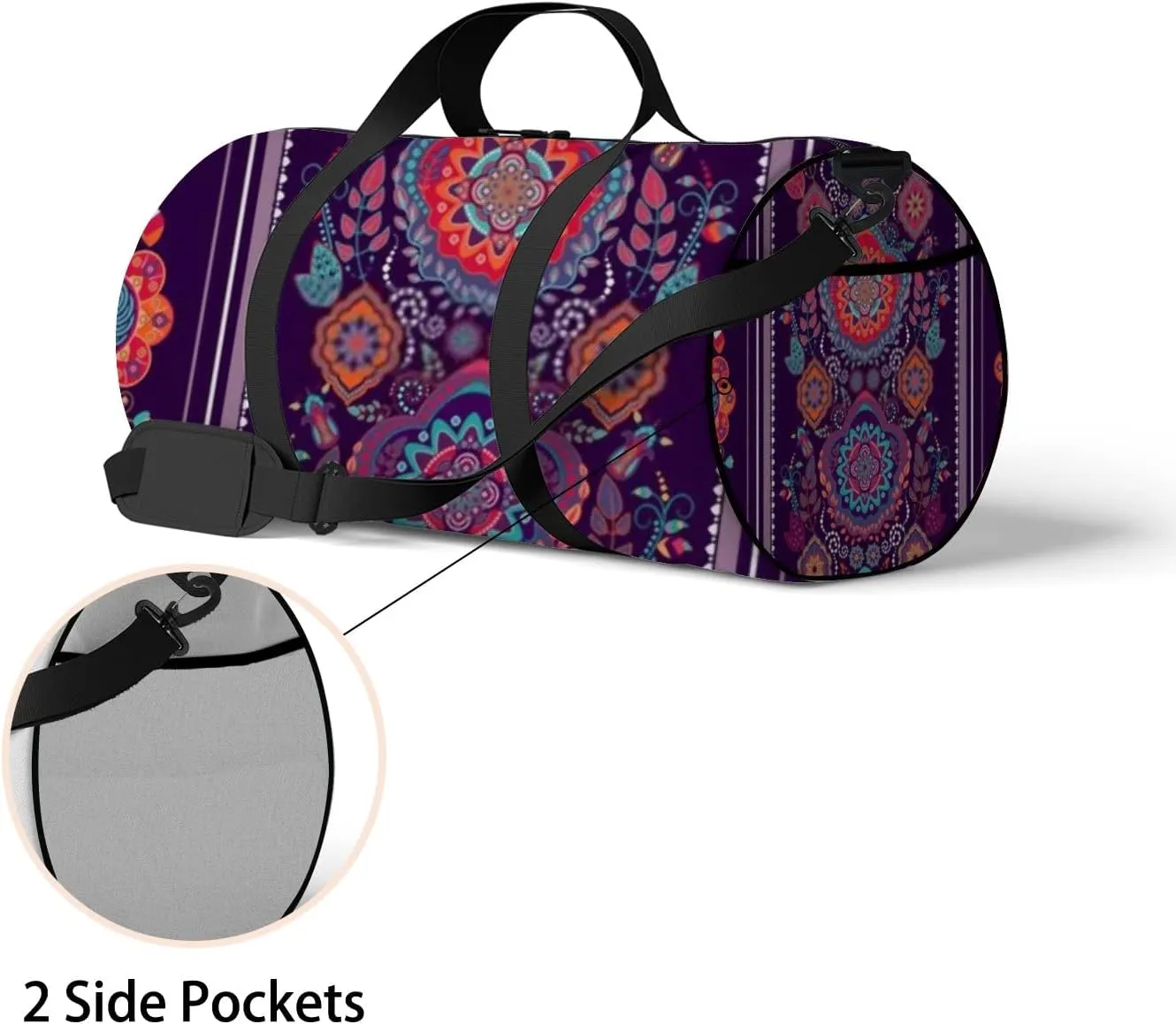 Sports Gym Bag for Women and Men Waterproof Bright Colorful Striped Floral Pattern Duffel Bag Lightweight Carryon Traveling Boarding Gripsack