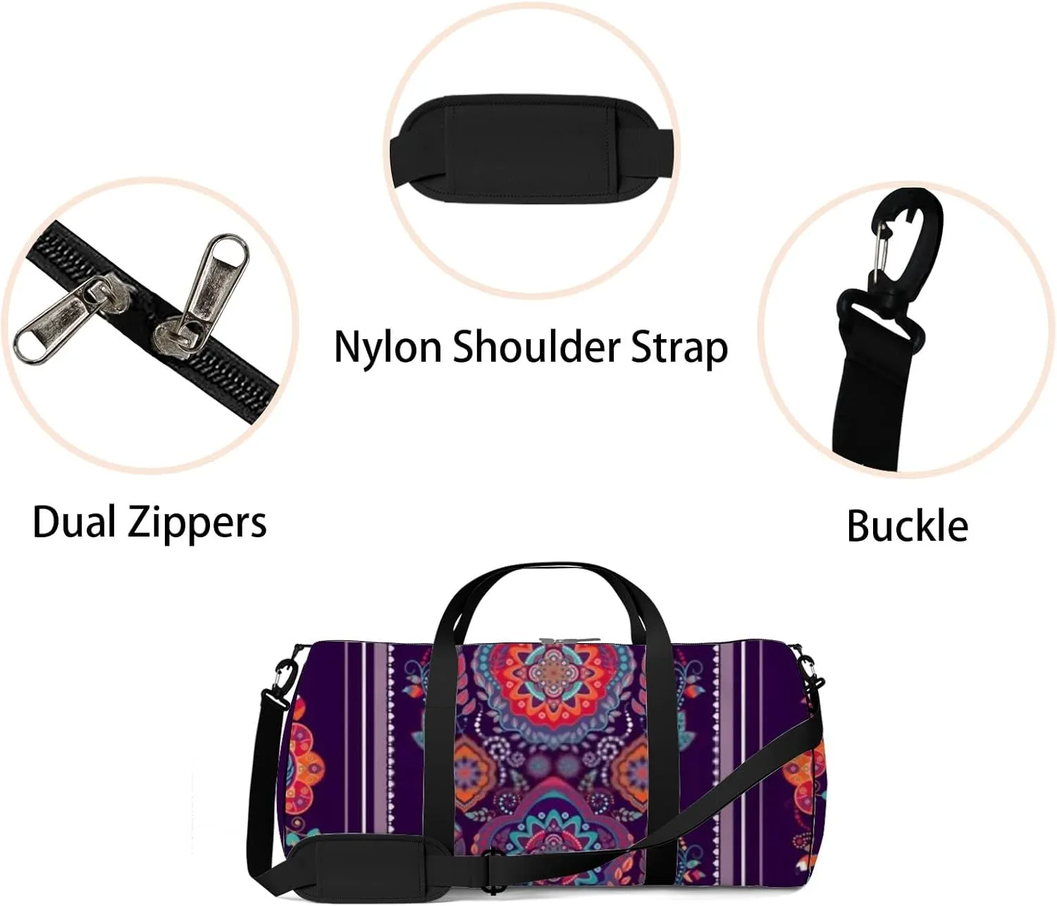 Sports Gym Bag for Women and Men Waterproof Bright Colorful Striped Floral Pattern Duffel Bag Lightweight Carryon Traveling Boarding Gripsack
