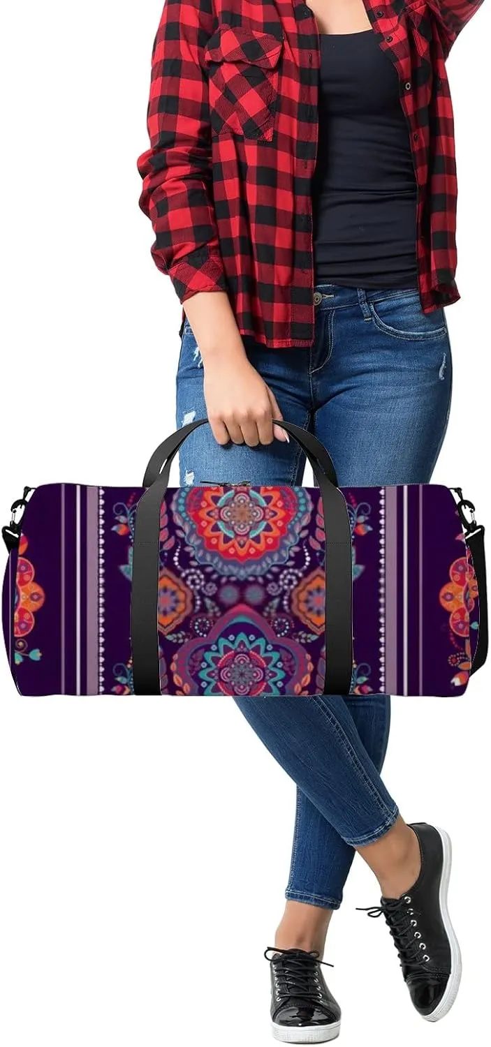 Sports Gym Bag for Women and Men Waterproof Bright Colorful Striped Floral Pattern Duffel Bag Lightweight Carryon Traveling Boarding Gripsack