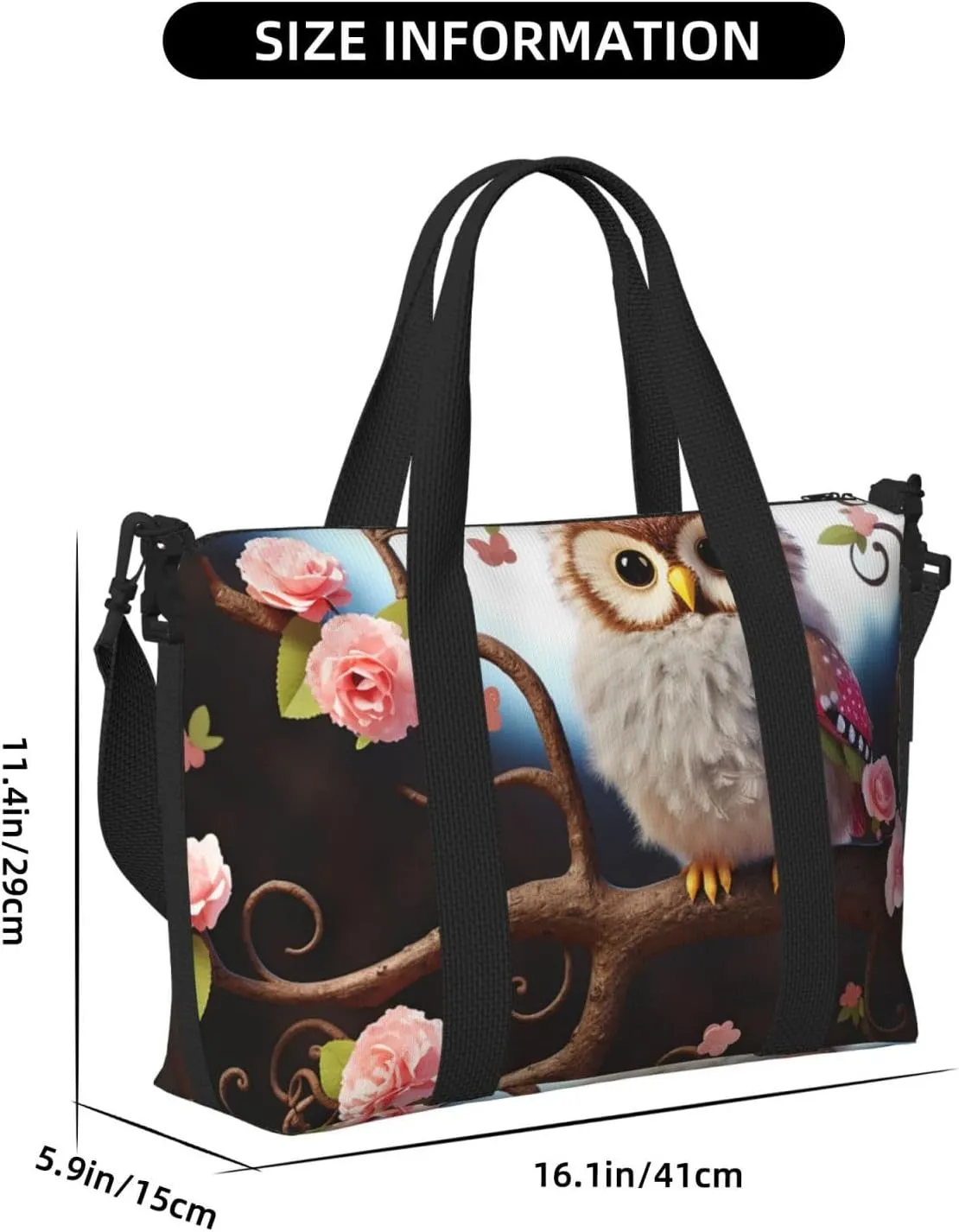 Sports Gym Bag for Women Men Travel Duffel Bag Tote Weekender Bag Carry on Overnight Bag for Travel Swimming Fitness Workout Sports Cute Owl Tree Flowers and Squirrel Duffle Bag
