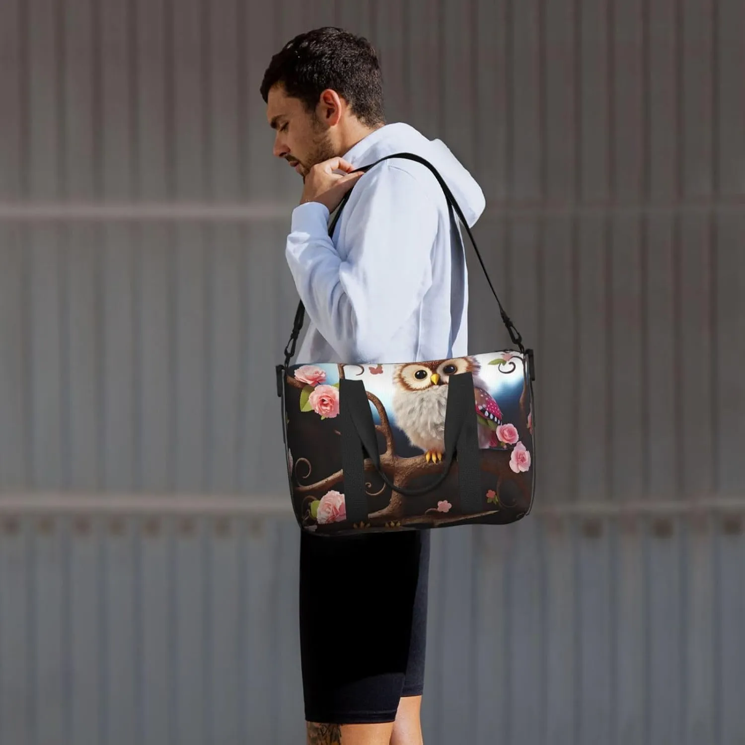 Sports Gym Bag for Women Men Travel Duffel Bag Tote Weekender Bag Carry on Overnight Bag for Travel Swimming Fitness Workout Sports Cute Owl Tree Flowers and Squirrel Duffle Bag