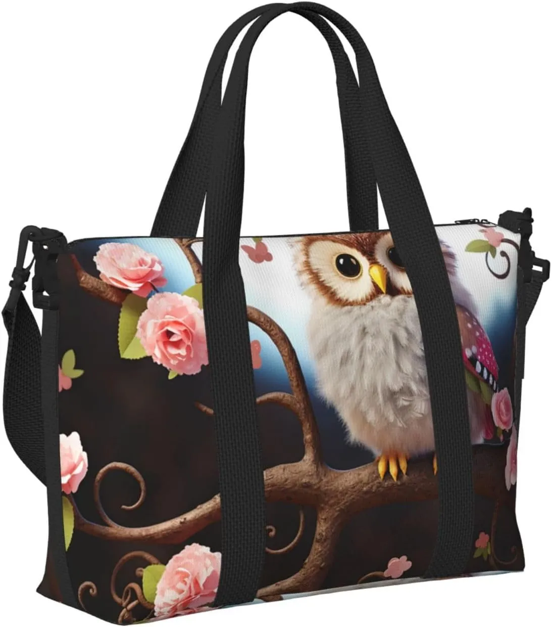 Sports Gym Bag for Women Men Travel Duffel Bag Tote Weekender Bag Carry on Overnight Bag for Travel Swimming Fitness Workout Sports Cute Owl Tree Flowers and Squirrel Duffle Bag