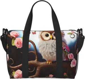 Sports Gym Bag for Women Men Travel Duffel Bag Tote Weekender Bag Carry on Overnight Bag for Travel Swimming Fitness Workout Sports Cute Owl Tree Flowers and Squirrel Duffle Bag