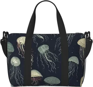 Sports Gym Bag for Women Men Travel Duffel Bag Tote Weekender Bag Carry on Overnight Bag for Travel Swimming Fitness Workout Sports Jellyfish Pattern Duffle Bag