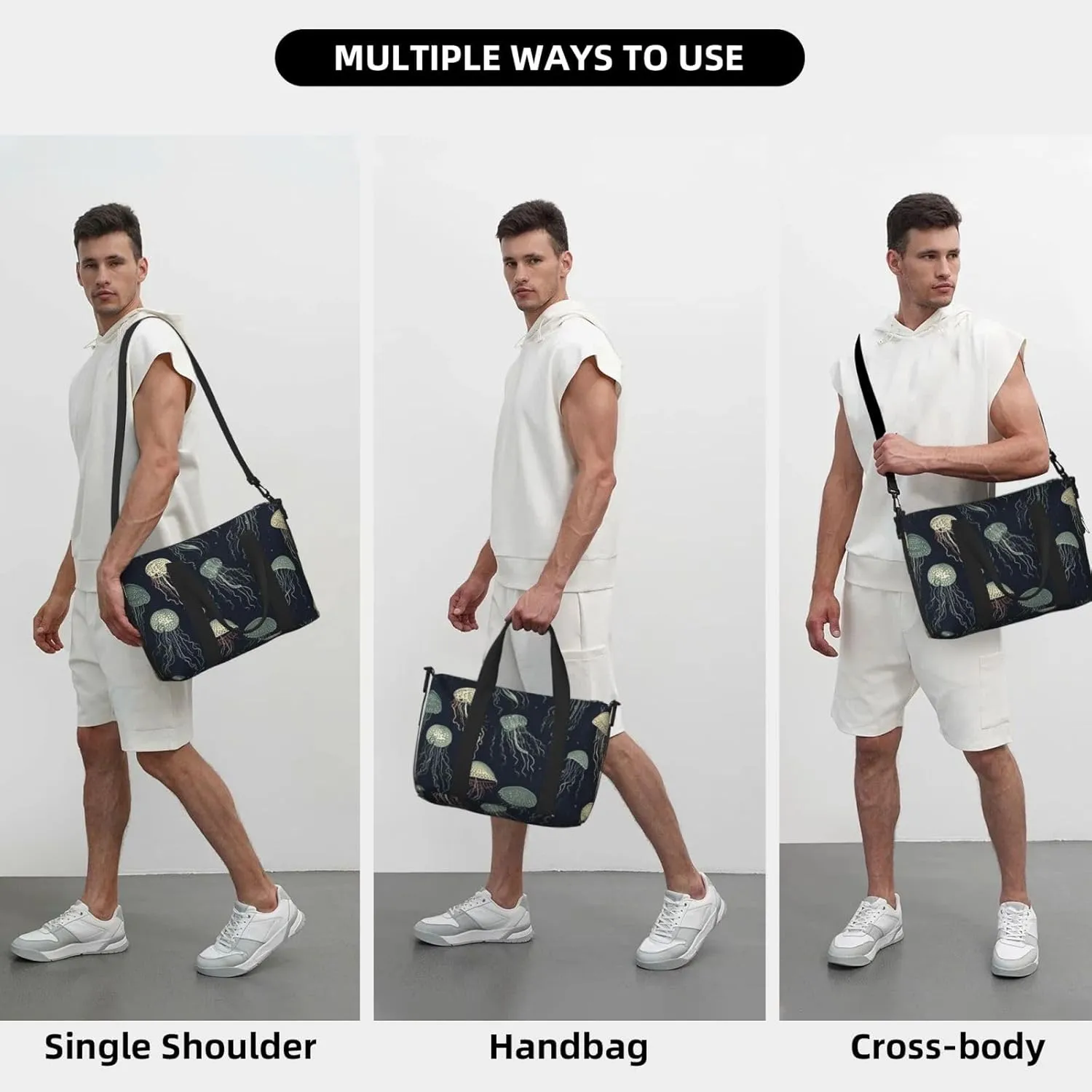 Sports Gym Bag for Women Men Travel Duffel Bag Tote Weekender Bag Carry on Overnight Bag for Travel Swimming Fitness Workout Sports Jellyfish Pattern Duffle Bag