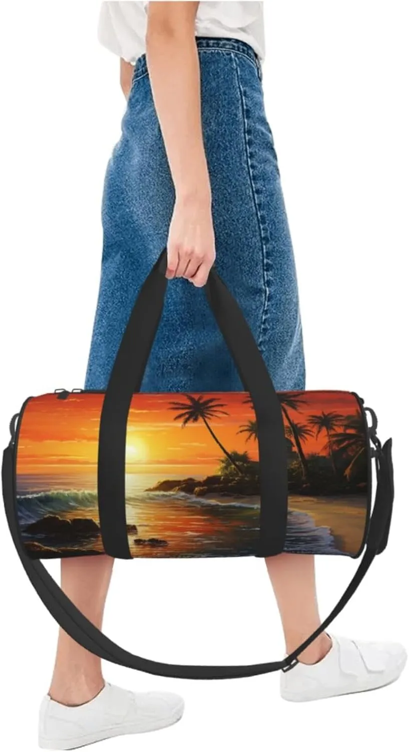 Sports Gym Bag for Women Men Travel Duffel Bag Tote Weekender Bag Carry on Overnight Bag for Travel Swimming Fitness Workout Sports Palm tree sun landscape Duffle Bag