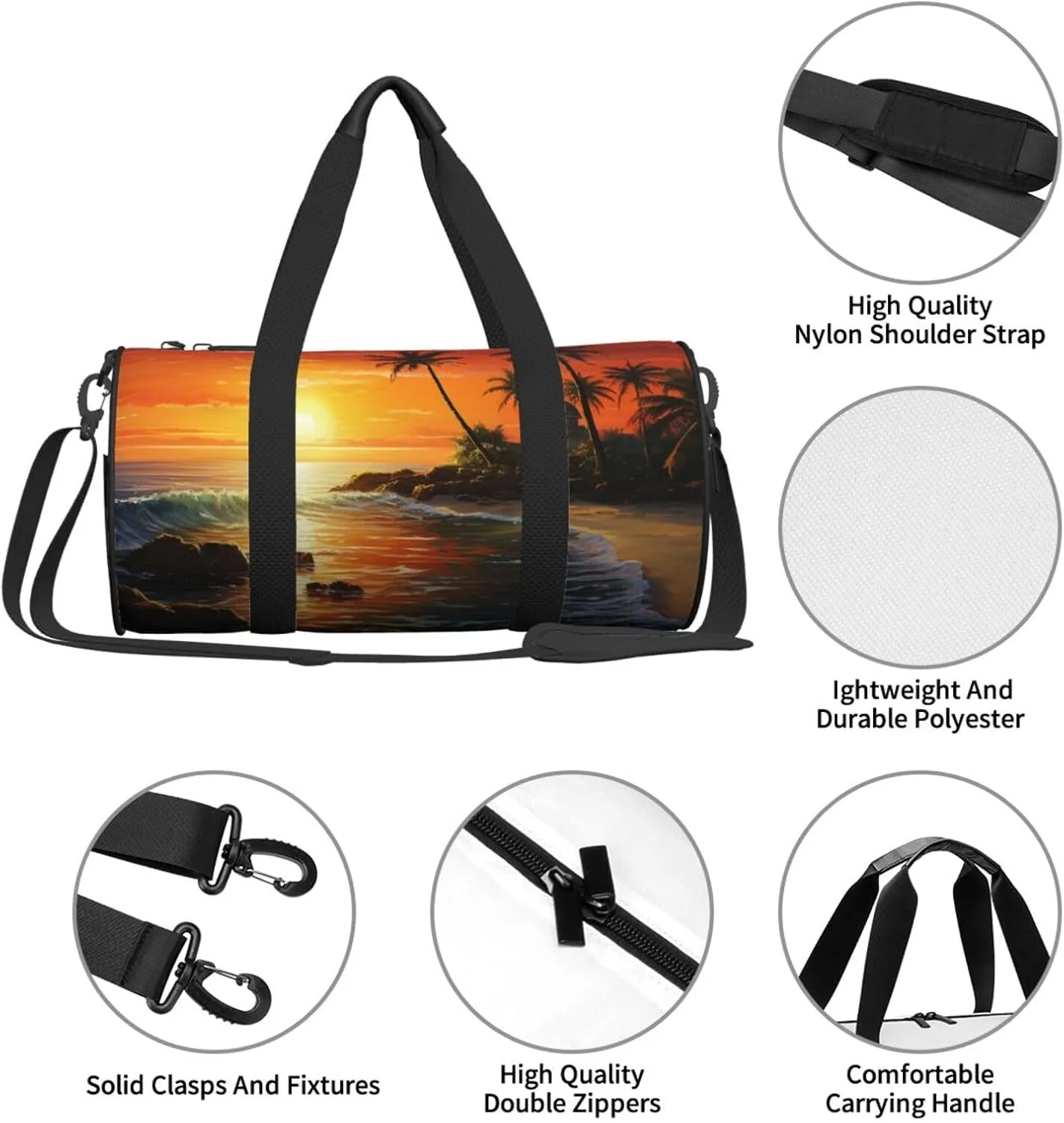 Sports Gym Bag for Women Men Travel Duffel Bag Tote Weekender Bag Carry on Overnight Bag for Travel Swimming Fitness Workout Sports Palm tree sun landscape Duffle Bag