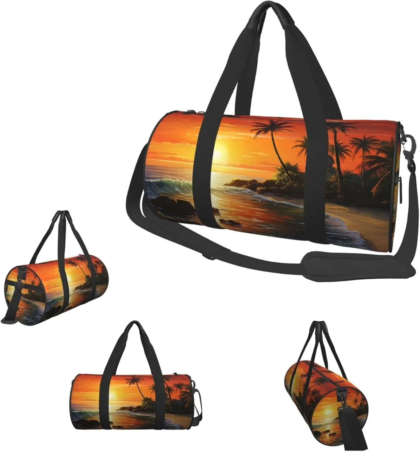 Sports Gym Bag for Women Men Travel Duffel Bag Tote Weekender Bag Carry on Overnight Bag for Travel Swimming Fitness Workout Sports Palm tree sun landscape Duffle Bag