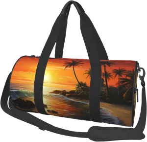 Sports Gym Bag for Women Men Travel Duffel Bag Tote Weekender Bag Carry on Overnight Bag for Travel Swimming Fitness Workout Sports Palm tree sun landscape Duffle Bag