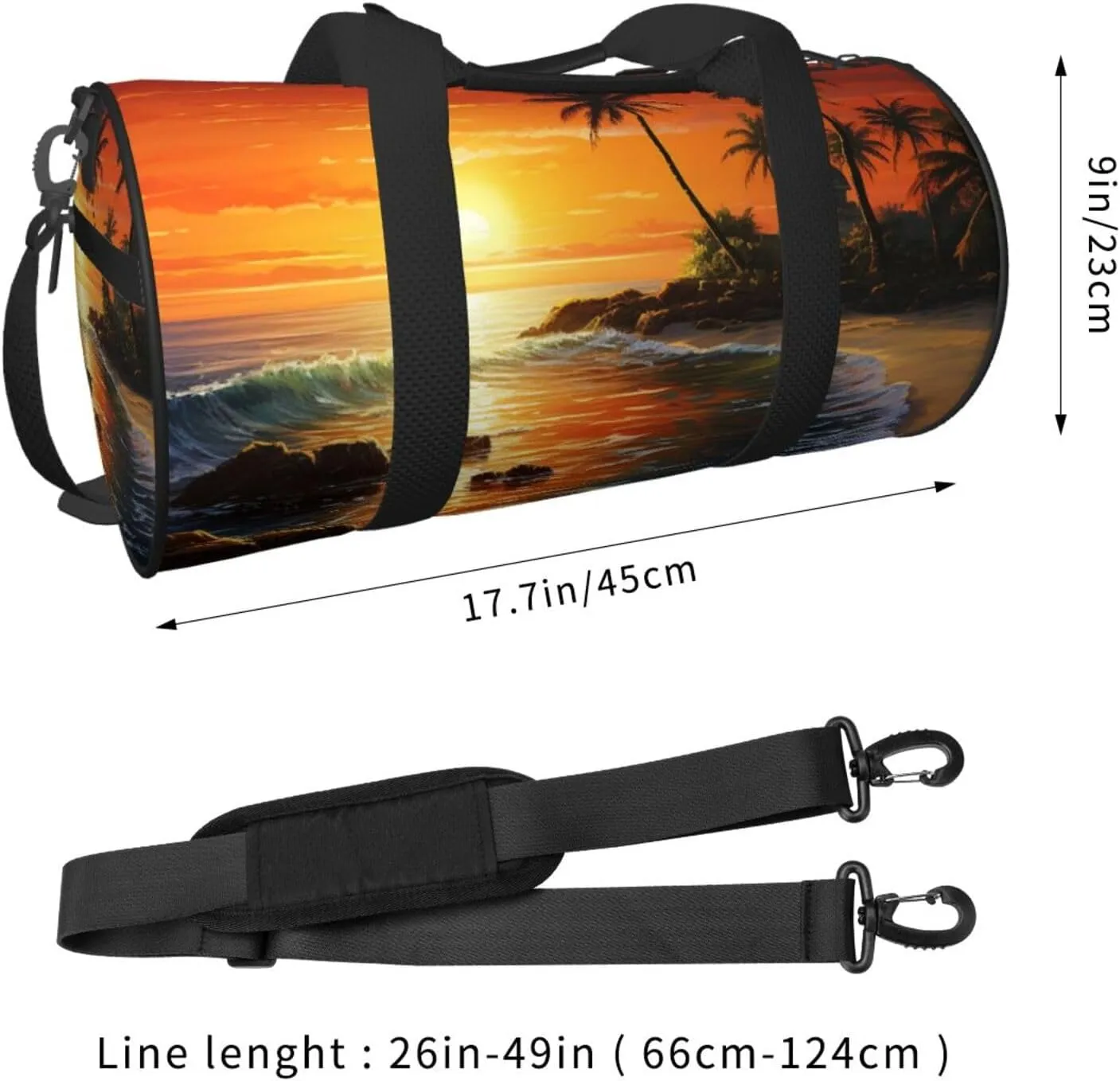 Sports Gym Bag for Women Men Travel Duffel Bag Tote Weekender Bag Carry on Overnight Bag for Travel Swimming Fitness Workout Sports Palm tree sun landscape Duffle Bag