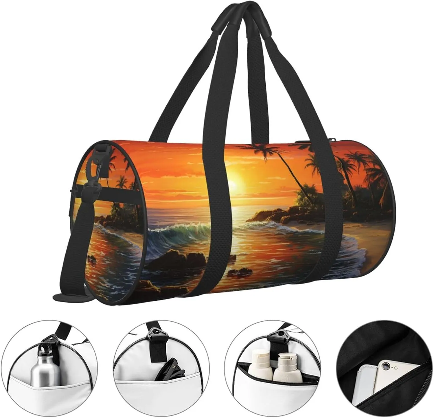 Sports Gym Bag for Women Men Travel Duffel Bag Tote Weekender Bag Carry on Overnight Bag for Travel Swimming Fitness Workout Sports Palm tree sun landscape Duffle Bag