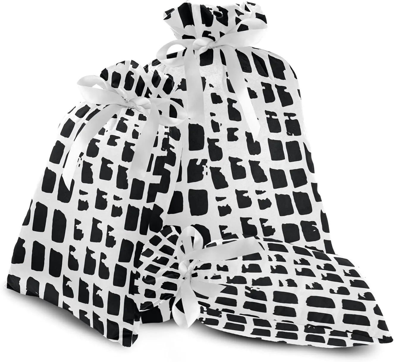 Squares Lizard Skin 3 Pack Christmas Gift Bags, Drawstring Xmas Bag, Gift Wrapper Bag for Holiday and Parties