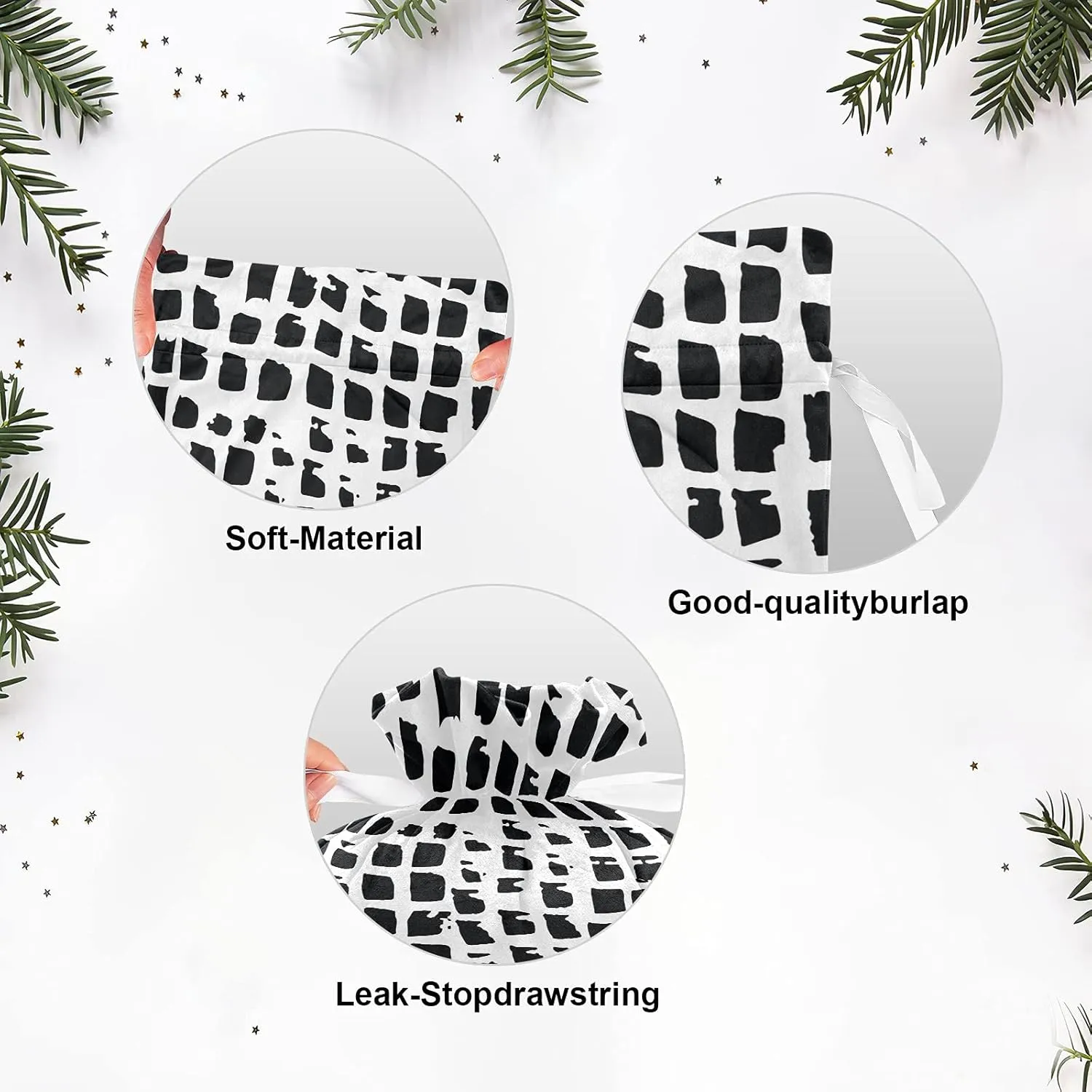 Squares Lizard Skin 3 Pack Christmas Gift Bags, Drawstring Xmas Bag, Gift Wrapper Bag for Holiday and Parties