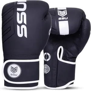 SSU Boxing Gloves 14oz Entry Level Training Gloves for Men and Women, Secure Fit Hook and Loop Closure & Ventilation, Heavy Bag & Speedbag Training (WHITE)