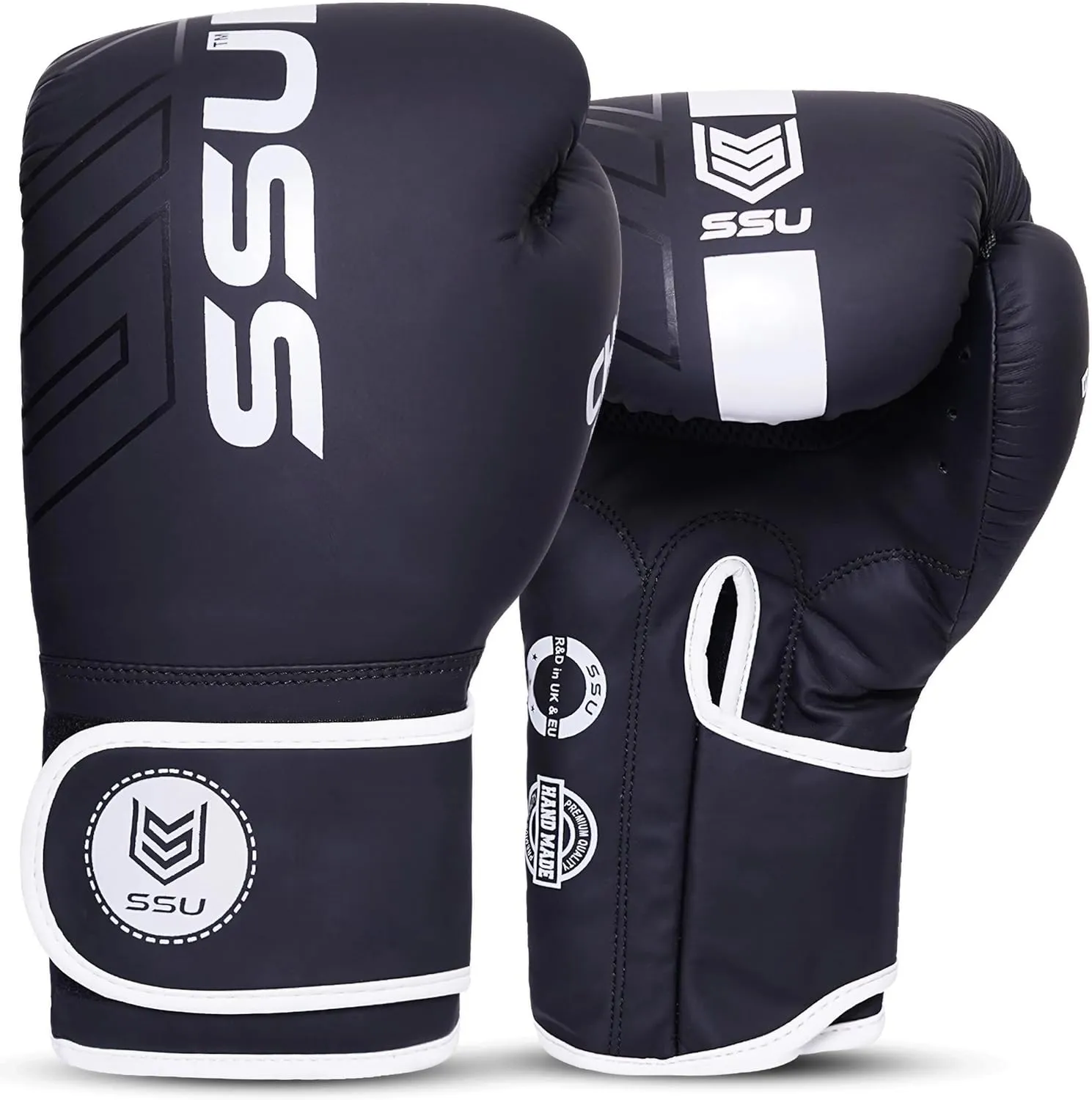 SSU Boxing Gloves 14oz Entry Level Training Gloves for Men and Women, Secure Fit Hook and Loop Closure & Ventilation, Heavy Bag & Speedbag Training (WHITE)