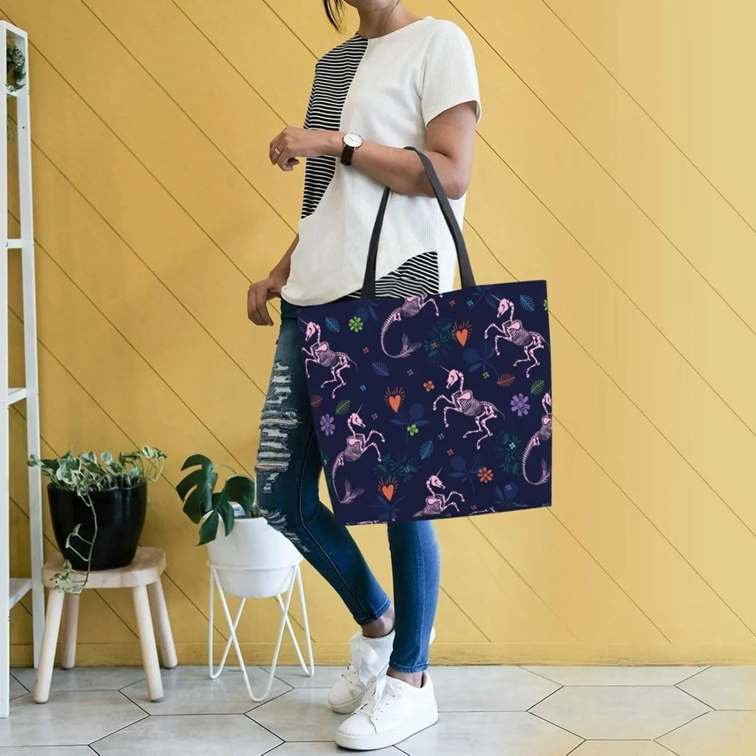 Star horse Reusable Grocery bags Big Capacity Shopping Bag Canvas Shoulder Tote Handbag for Women Girls