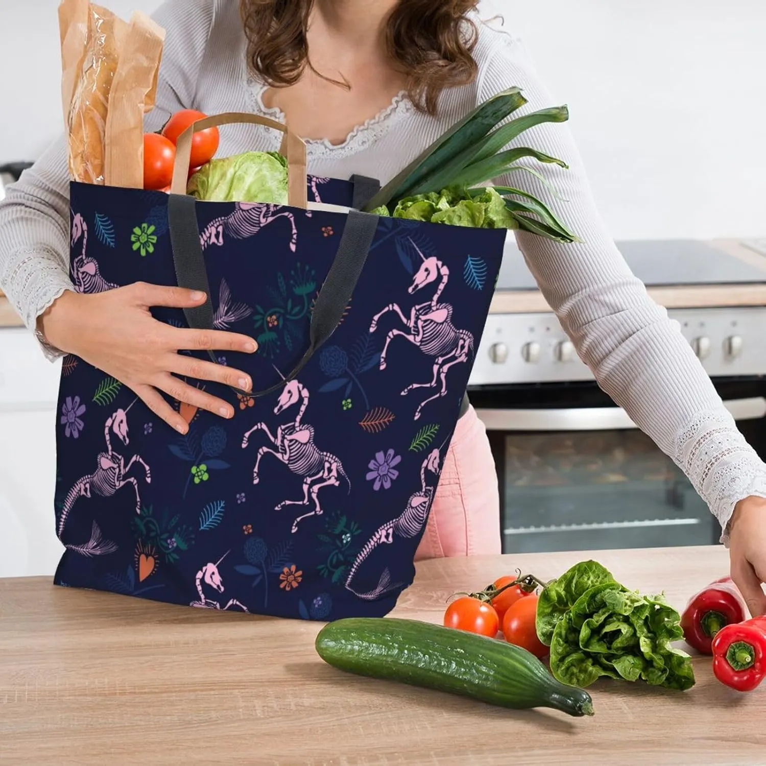 Star horse Reusable Grocery bags Big Capacity Shopping Bag Canvas Shoulder Tote Handbag for Women Girls