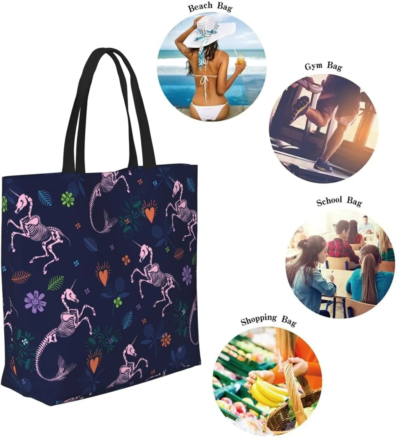 Star horse Reusable Grocery bags Big Capacity Shopping Bag Canvas Shoulder Tote Handbag for Women Girls
