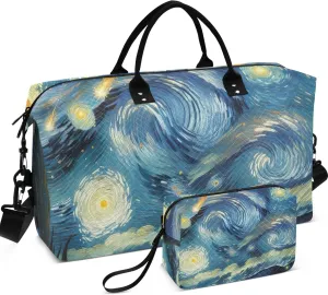 Starry Night Meteor Rain Duffle Bag for Travel Make up Bags Set of 2, Print Gym Duffle Bag Carry on Duffel Bag