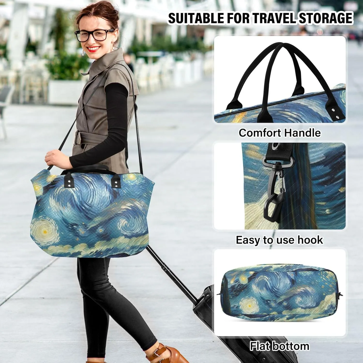 Starry Night Meteor Rain Duffle Bag for Travel Make up Bags Set of 2, Print Gym Duffle Bag Carry on Duffel Bag