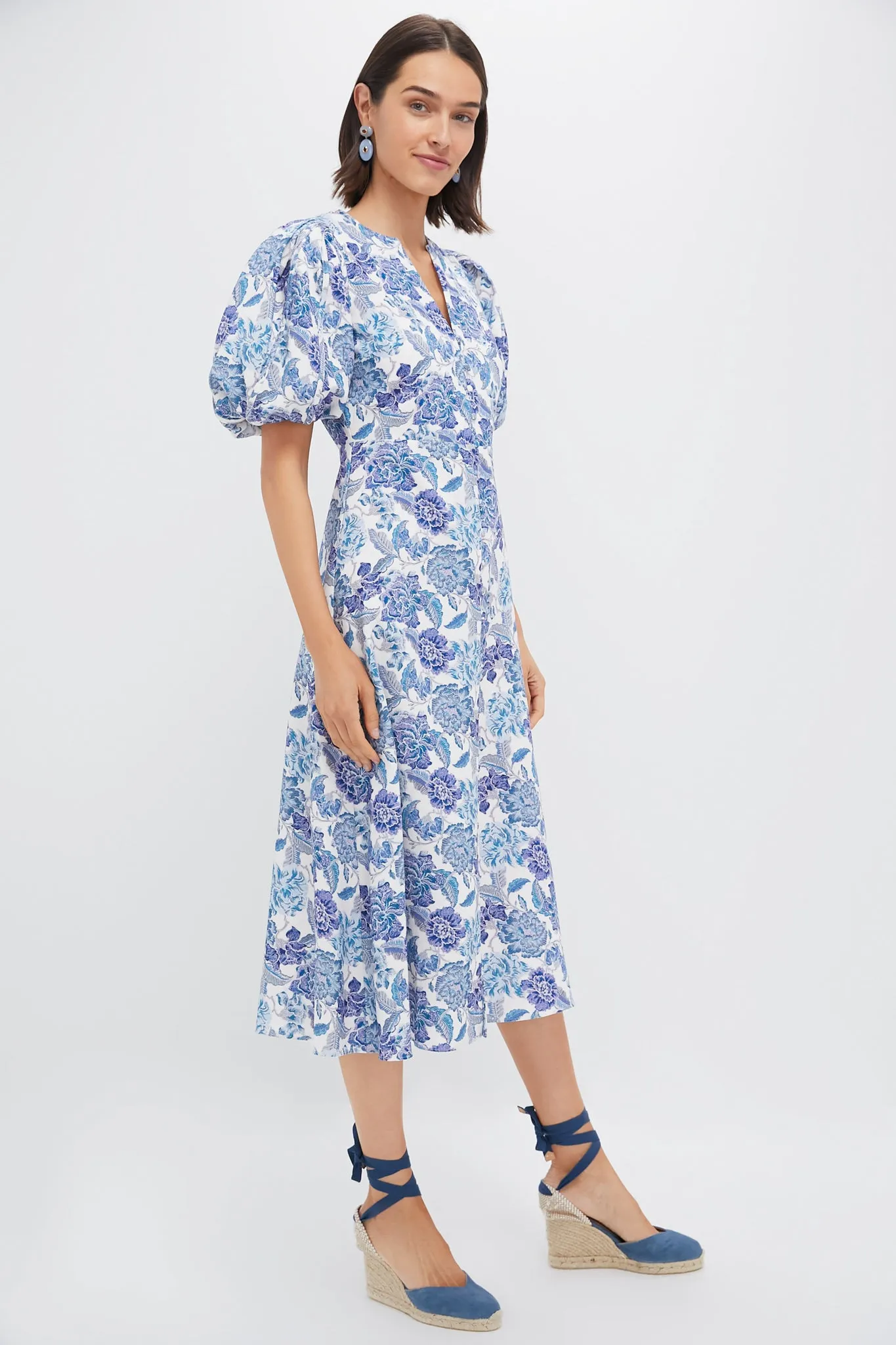Steel Blue Floral Brody Midi Dress