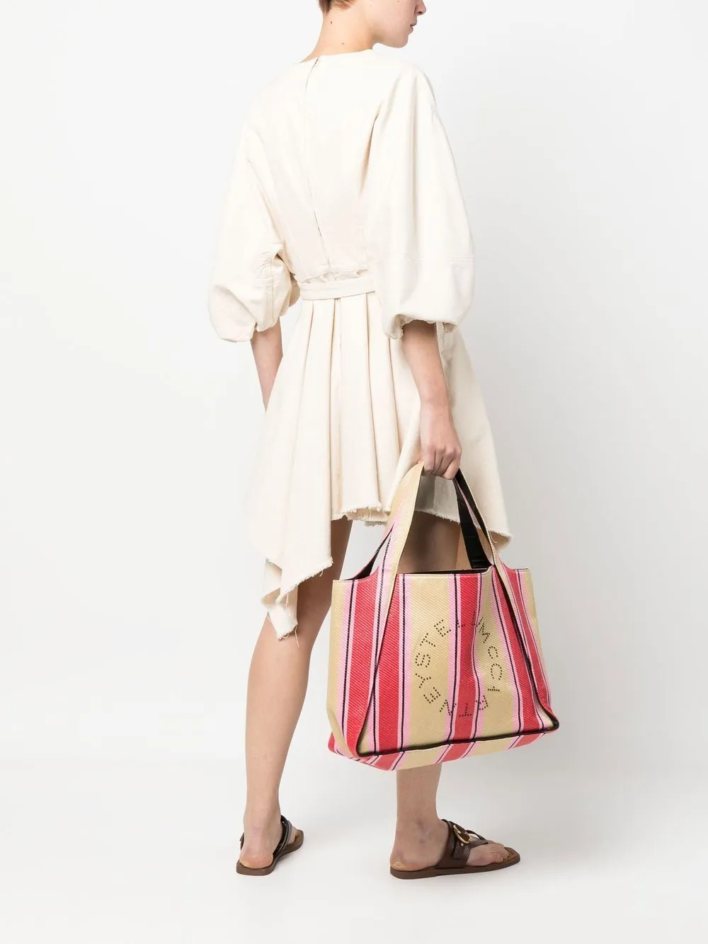 Stella Mc Cartney Stella Logo Striped Raffia Tote Bag