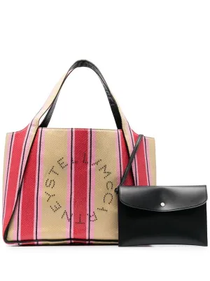 Stella Mc Cartney Stella Logo Striped Raffia Tote Bag