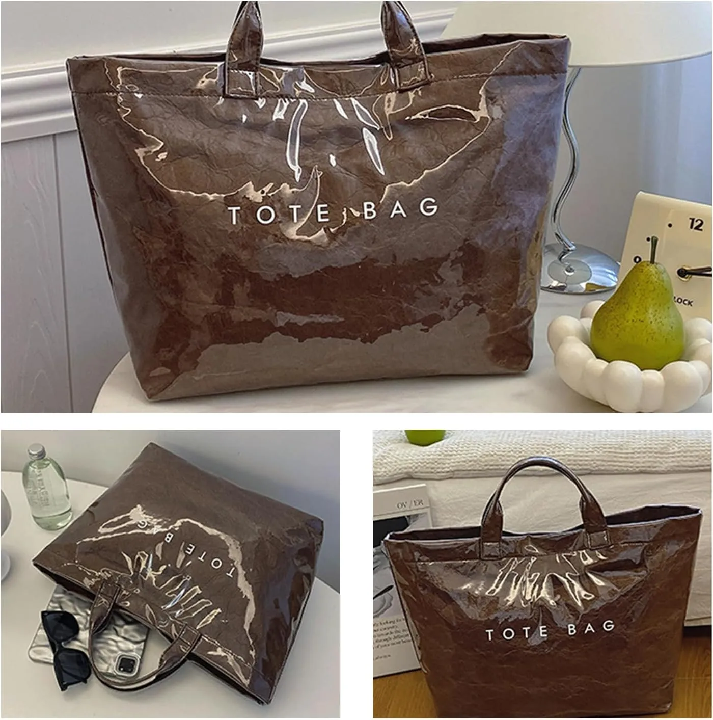 Stellaya Tote Bag, Women's Letters Print Tote Bag, PVC Clear Tote Bag for Women, Fashionable Leopard Print Tote Bag