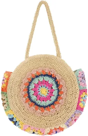 Straw Bags for Women Large Beach Tote Bag Floral Crochet Woven Shoulder Purse Summer Handbag