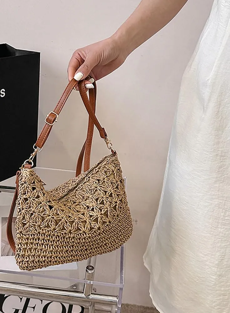 Straw Beach Bags For Women Rattan Purses Summer Straw Handwoven Bag Raffia Handbag Shoulder Bag Cross-body Square Bag