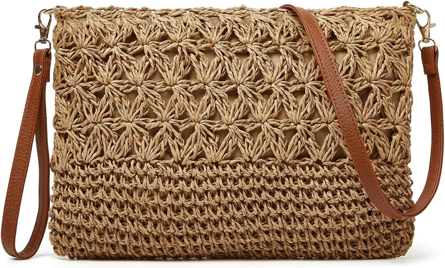 Straw Beach Bags For Women Rattan Purses Summer Straw Handwoven Bag Raffia Handbag Shoulder Bag Cross-body Square Bag