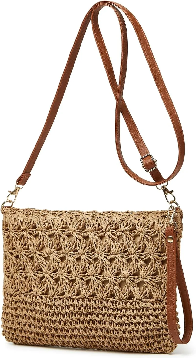 Straw Beach Bags For Women Rattan Purses Summer Straw Handwoven Bag Raffia Handbag Shoulder Bag Cross-body Square Bag