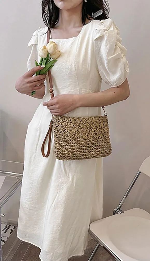 Straw Beach Bags For Women Rattan Purses Summer Straw Handwoven Bag Raffia Handbag Shoulder Bag Cross-body Square Bag