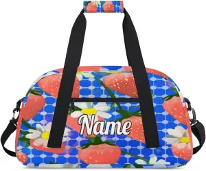 Strawberry Pattern Print Personalized Dance Bag for Girls Boys Sport Duffel Bag with Your Name Kids Gymnastics Travel Bags