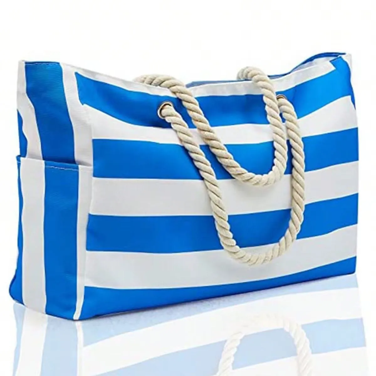 Striped Canvas Summer Beach Bag, Large Capacity Shopping Bag,