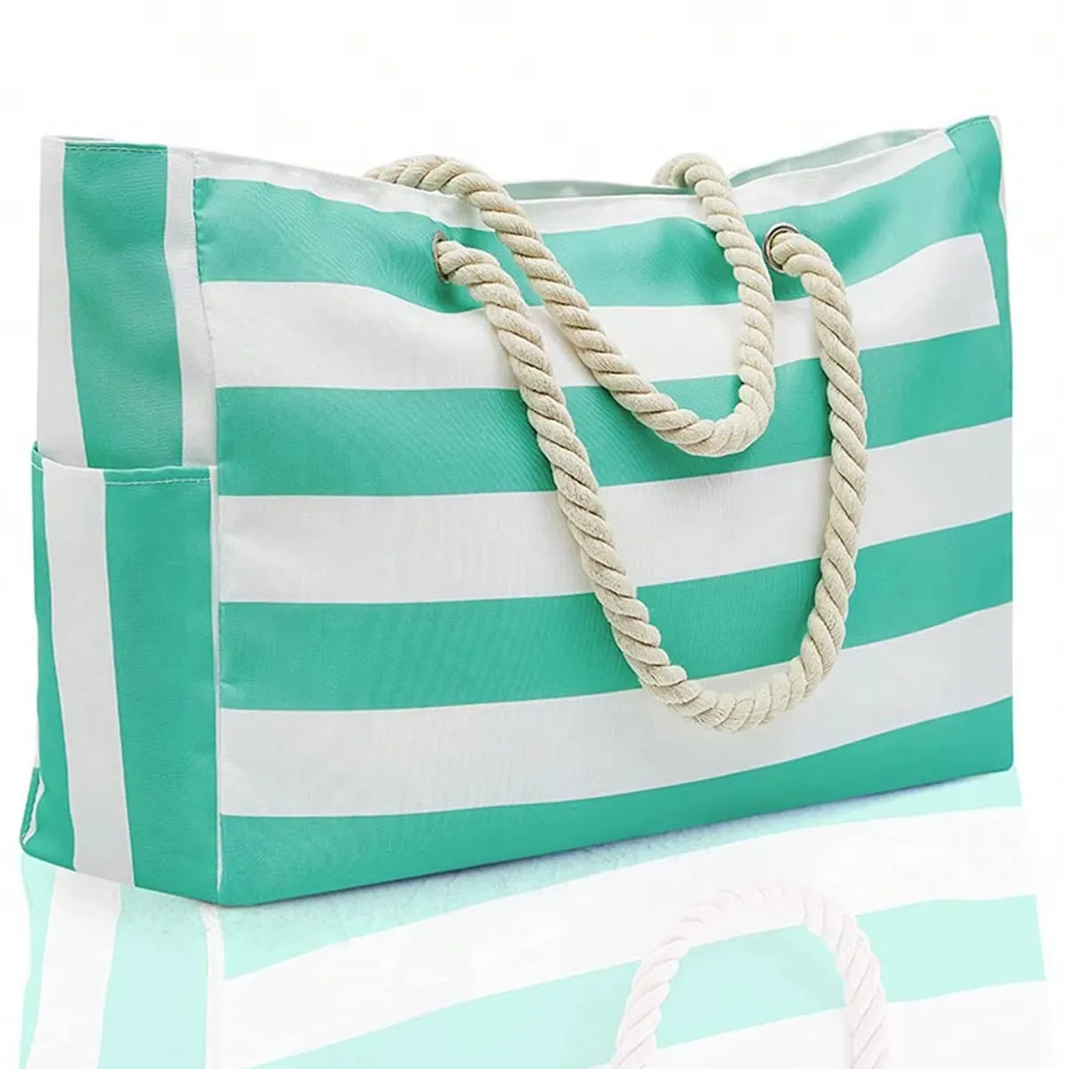 Striped Canvas Summer Beach Bag, Large Capacity Shopping Bag,
