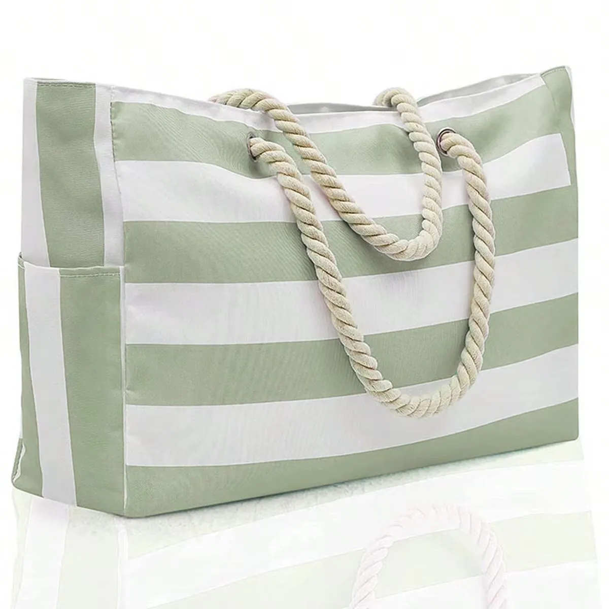 Striped Canvas Summer Beach Bag, Large Capacity Shopping Bag,