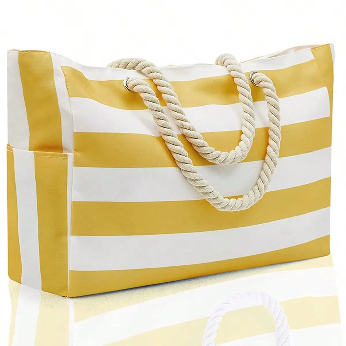 Striped Canvas Summer Beach Bag, Large Capacity Shopping Bag,