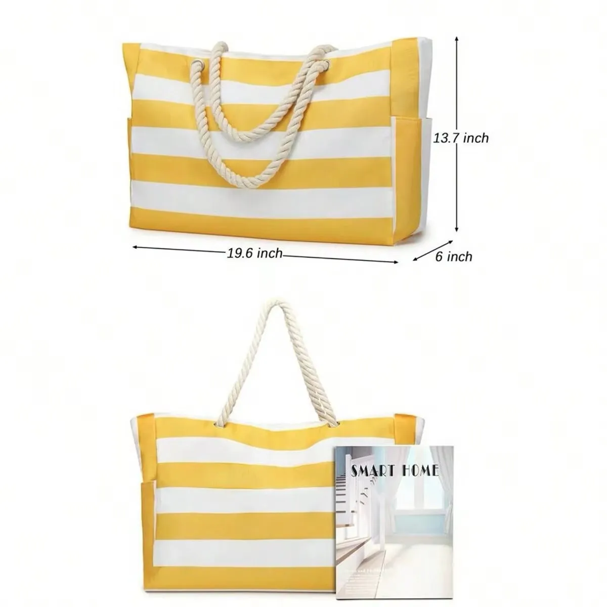 Striped Canvas Summer Beach Bag, Large Capacity Shopping Bag,