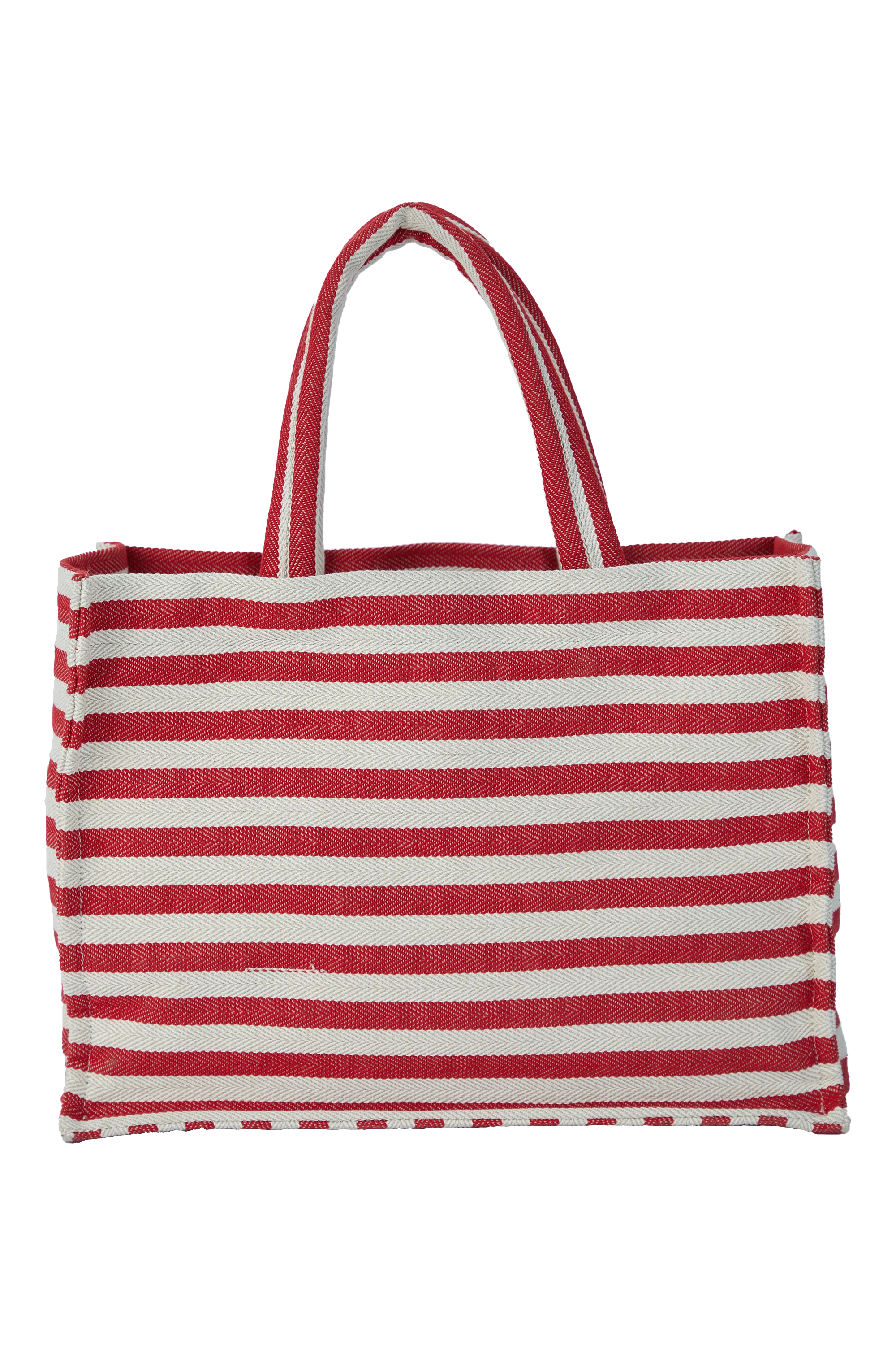 Striped Canvas Tote Bag - Red & White