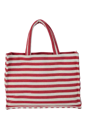 Striped Canvas Tote Bag - Red & White