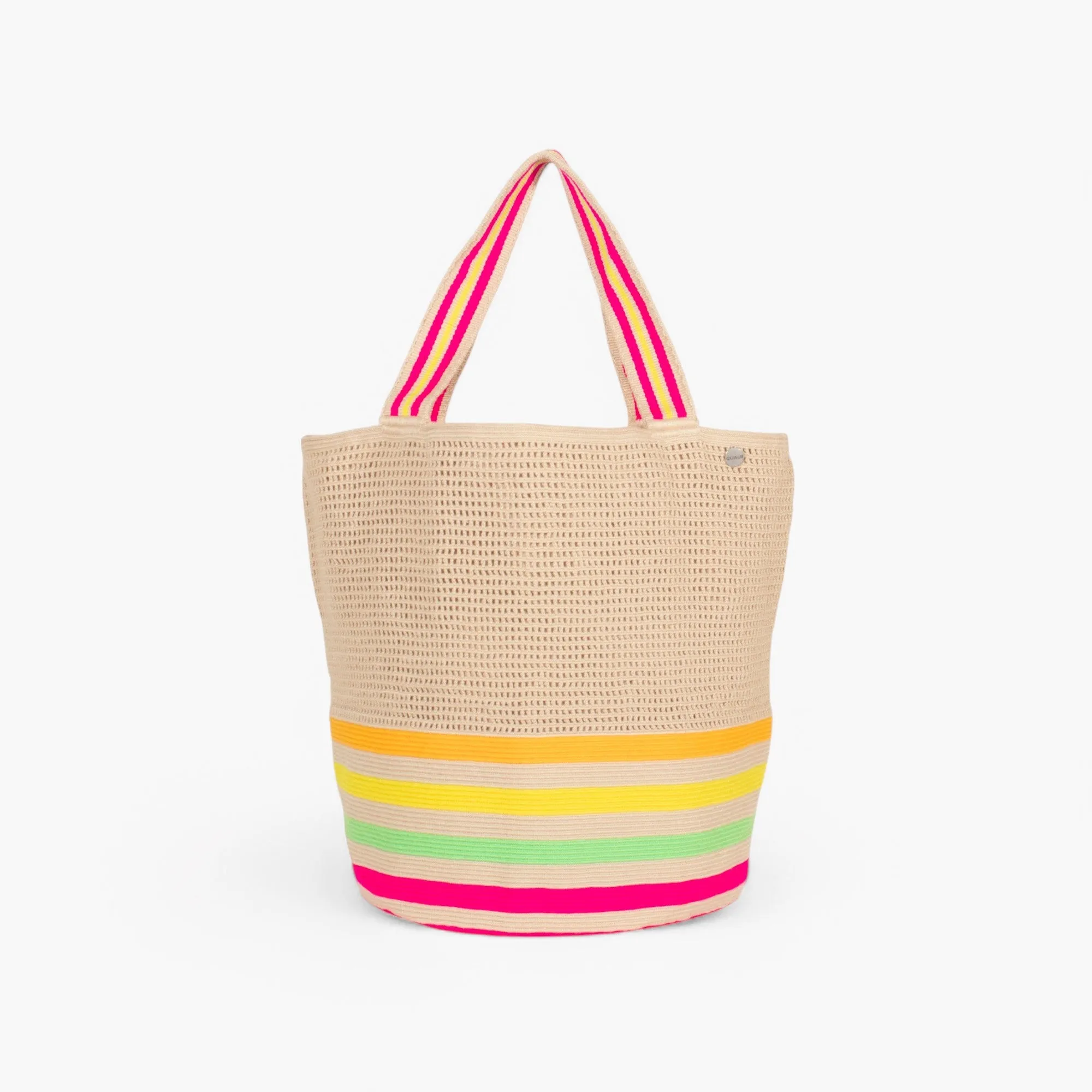 Striped net round tote bag XL | Tutti frutti
