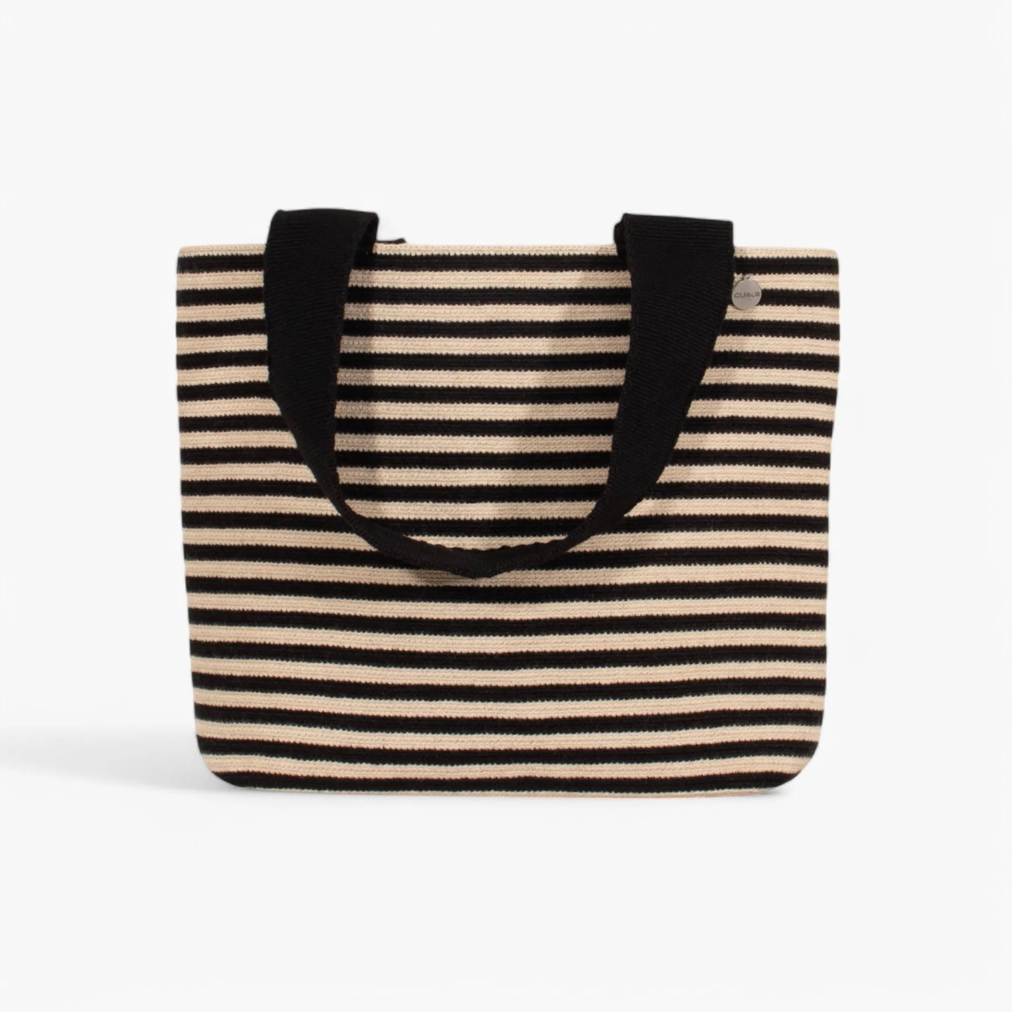 Striped oval tote | Black