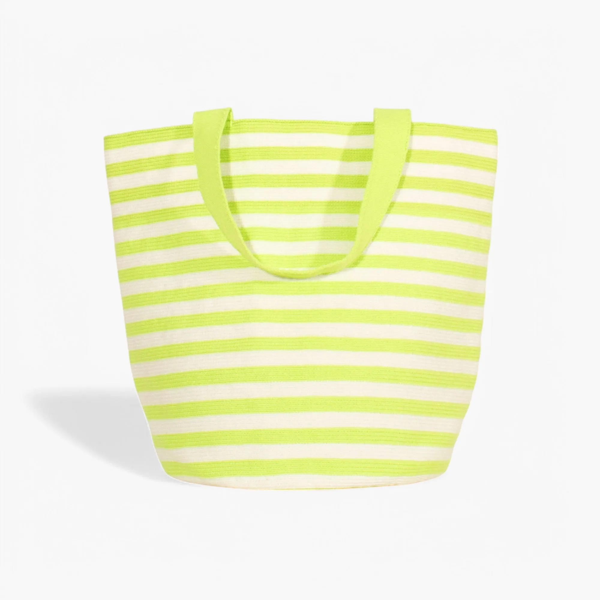 Striped round tote bag XL | Neon green