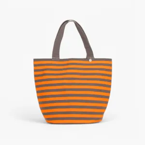 Striped round tote bag XL | Tangerine