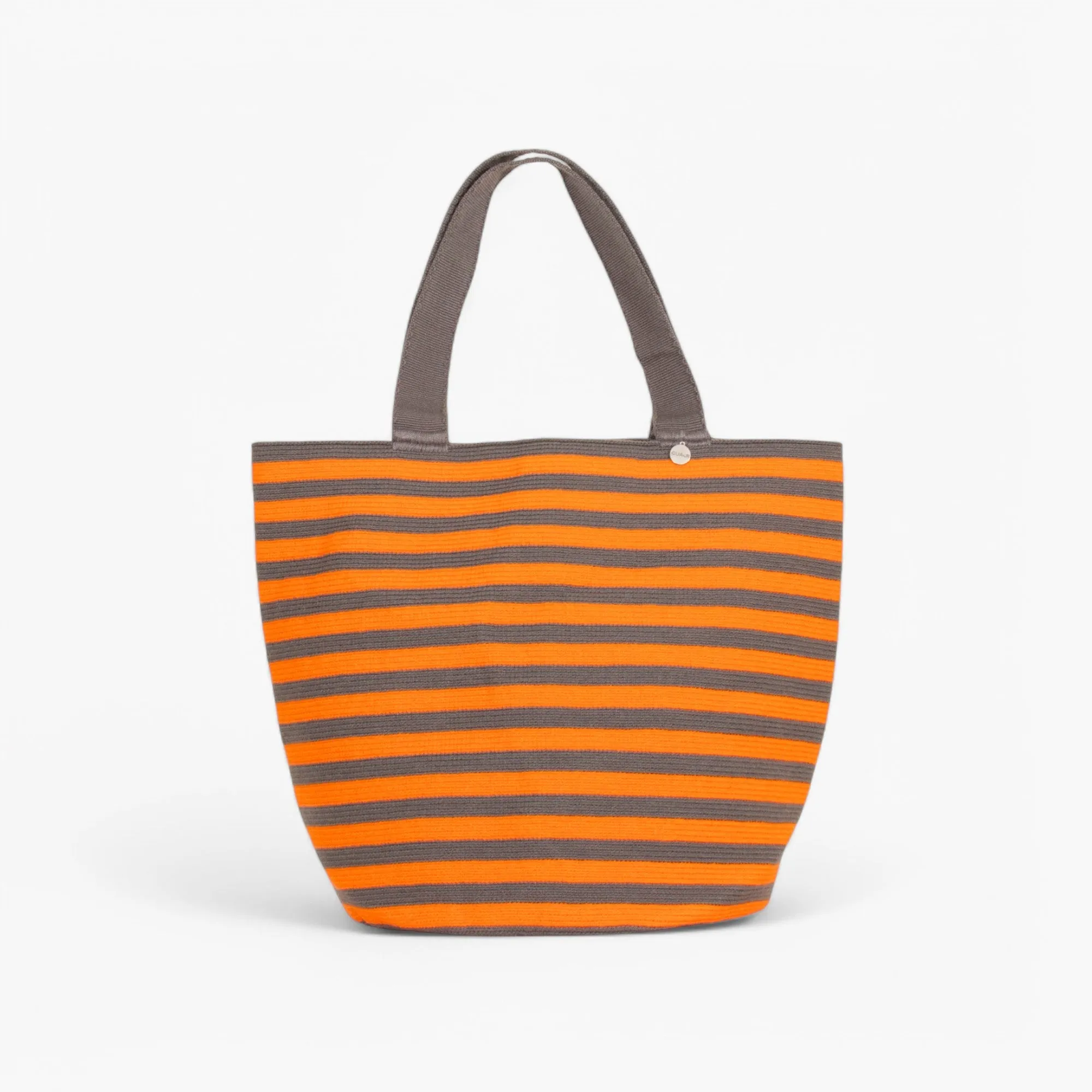 Striped round tote bag XL | Tangerine