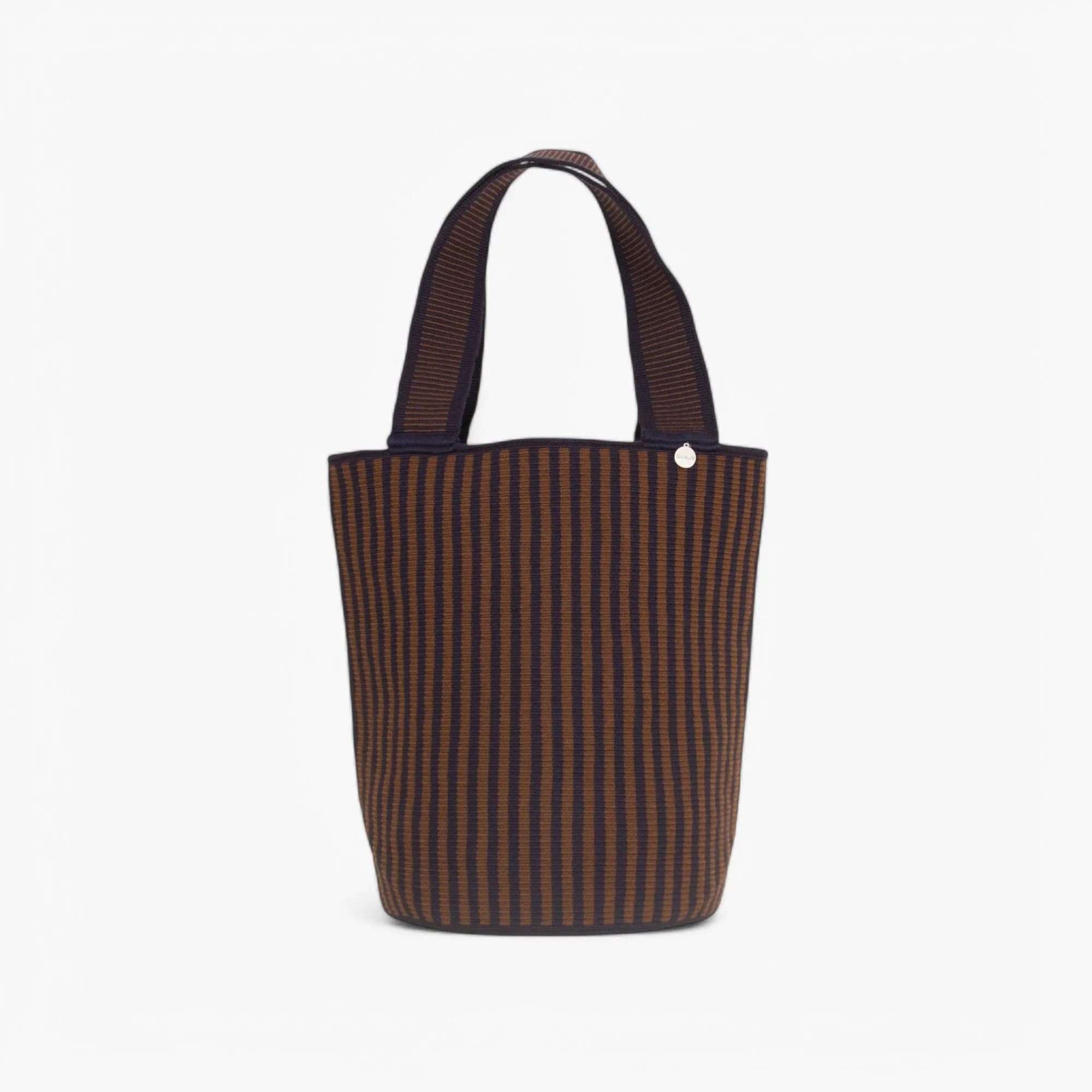 Striped round tote L | Mocha