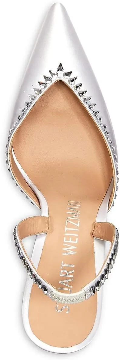 Stuart Weitzman Womens GMCT Satin Embellished Slingback Heels